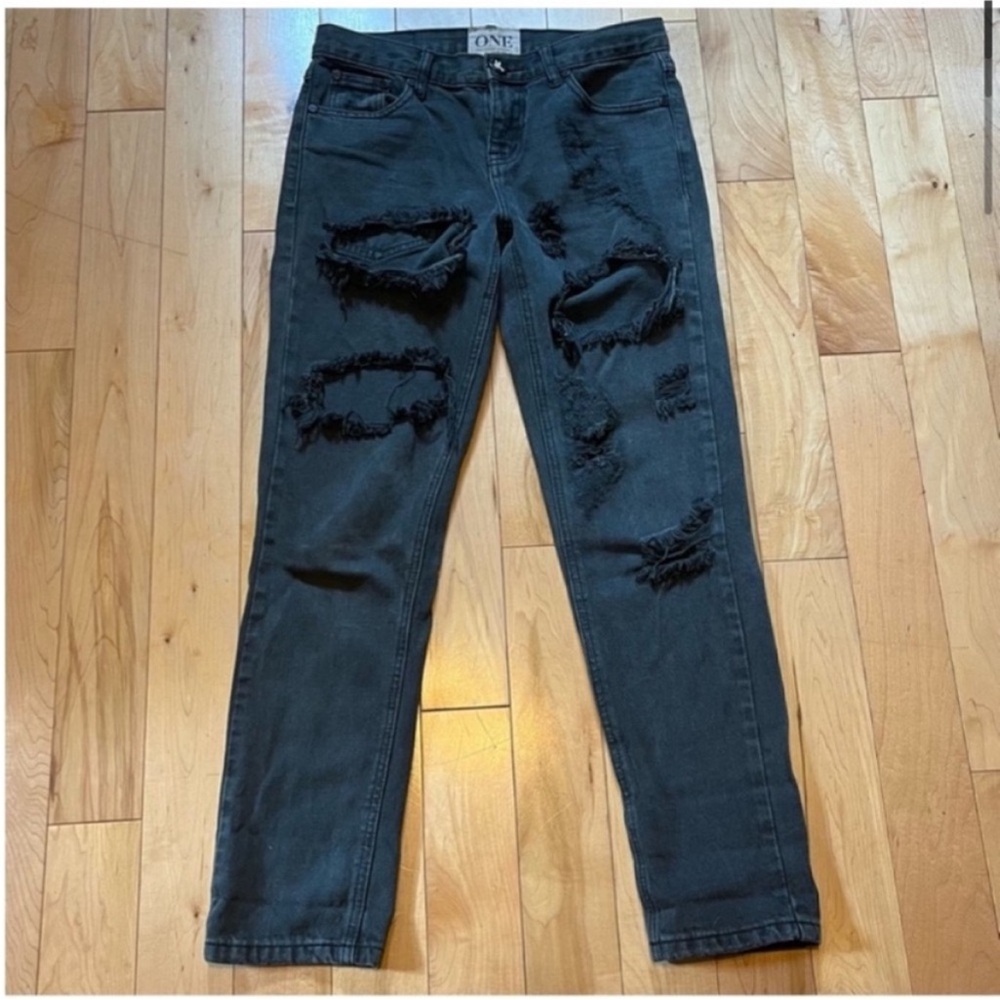 One by One Teaspoon Awesome Baggies Distressed Jeans relaxed tapered size 24